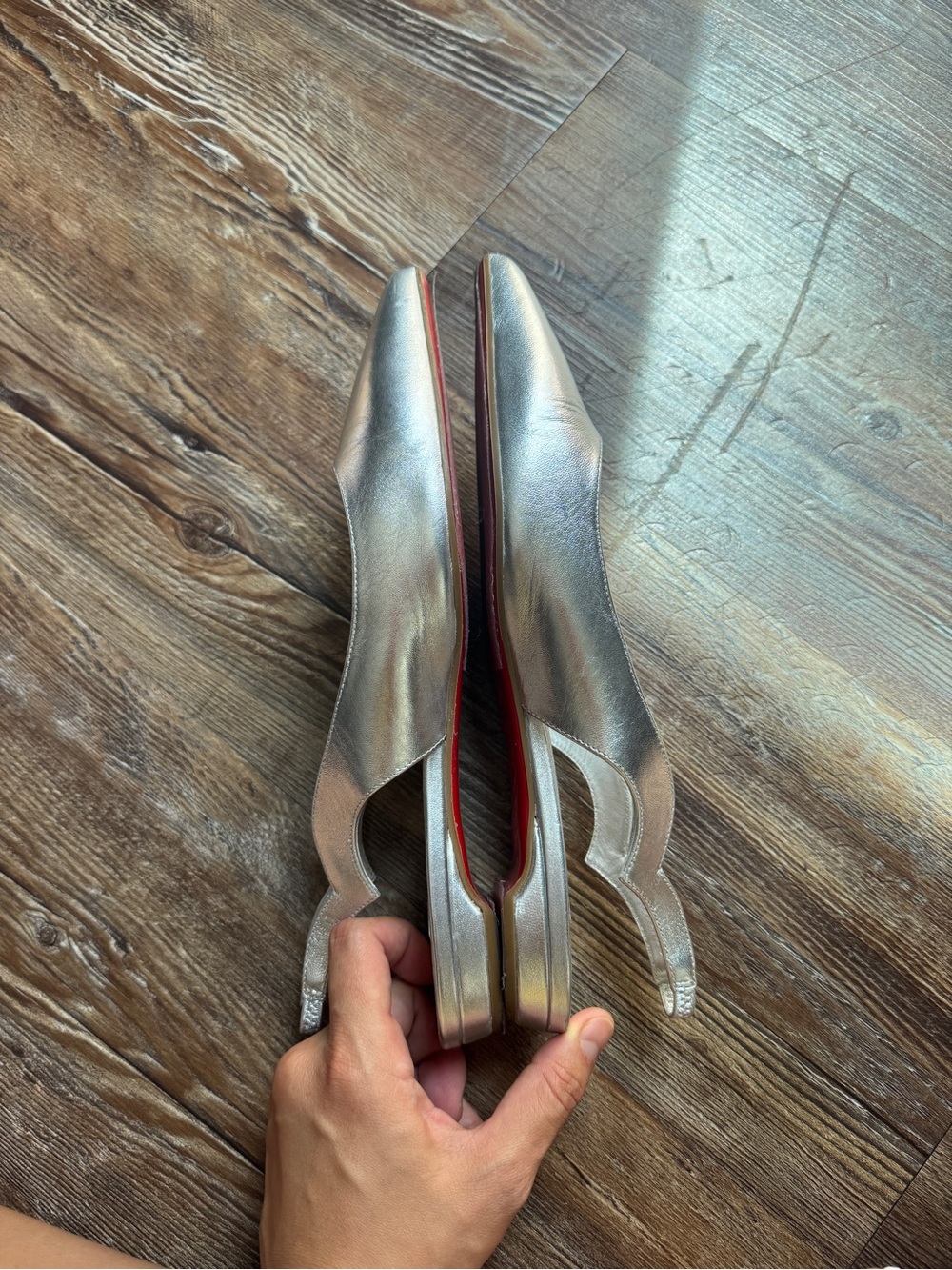 Christian Louboutin Silver Pointed Slingback Flats - Women's Metallic Leather - Picture 7 of 11